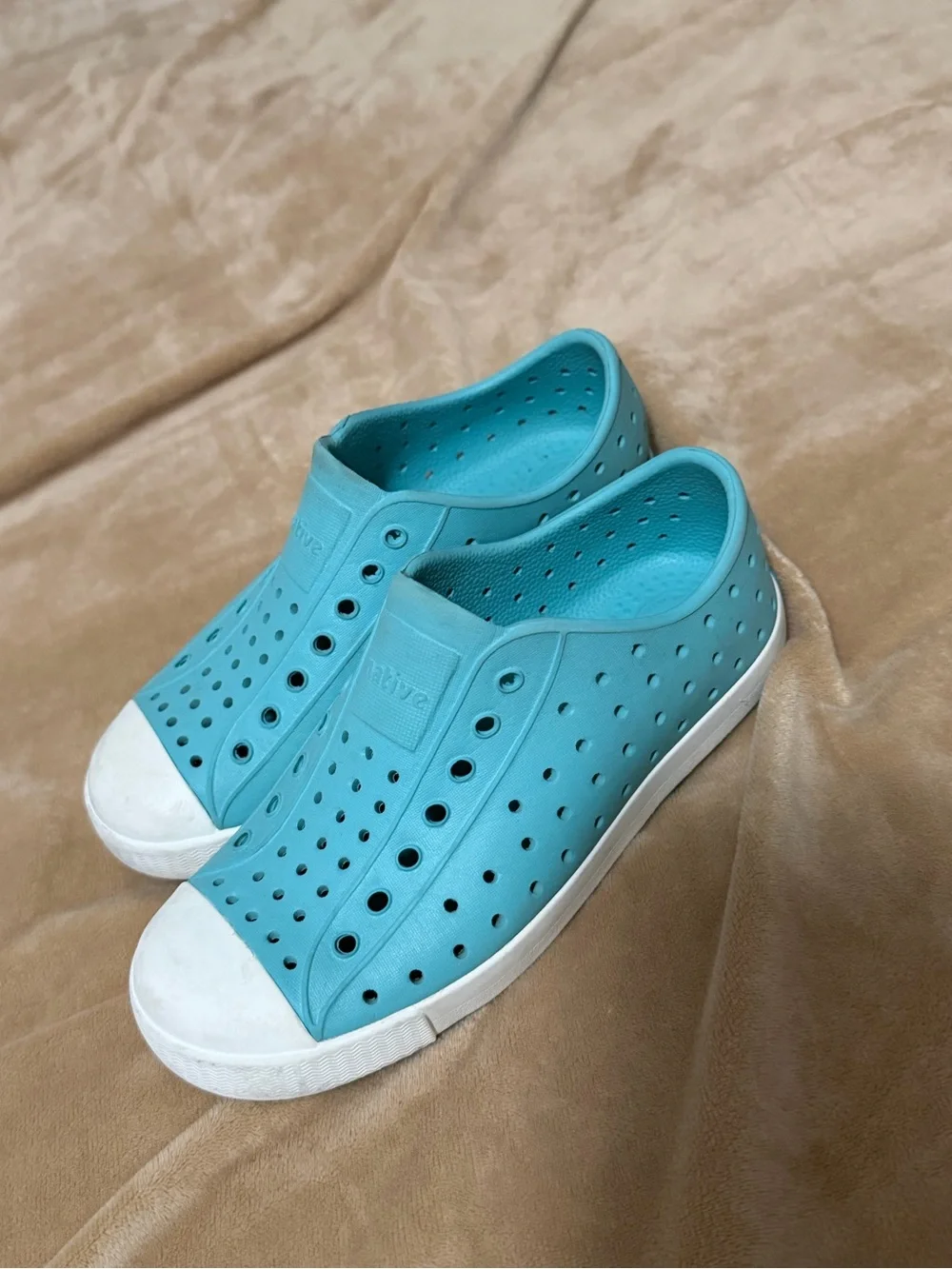 Native Slip-On Sneakers in Aqua Teal and White by Native 13